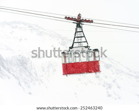Old pendulum cableway for transport large numbers of people in mountains Caucasus