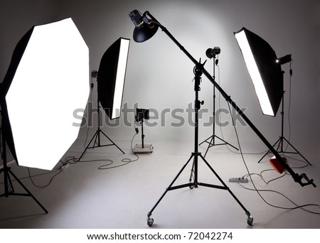 Large photostudio with lighting equipment