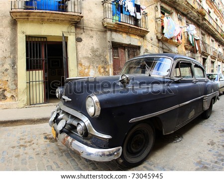 HAVANA - JAN 24: Classic car on January 24, 2009 in Havana. Cubans keep thousands of them running despite the fact that parts have not been produced for decades and they\'ve become an icon of the country