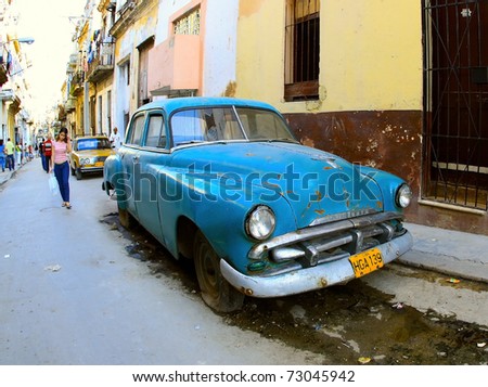 HAVANA-JAN 26: Classic car on January 26, 2009 in Havana. Cubans keep thousands of them running despite the fact that parts have not been produced for decades and they\'ve become an icon of the country