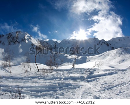 The beautiful landscape in the mountains at Krasnaya Polyana. Sochi - capital of Winter Olympic Games 2014. Russia.