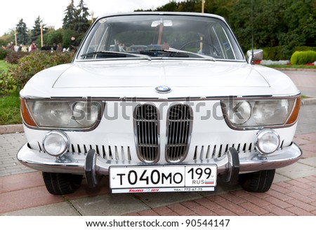 MOSCOW, RUSSIA - SEPT 24: A 1965 BMW 2000CS in the final stage of the competition for classic cars at the 