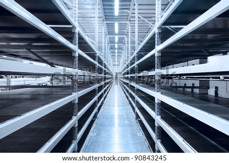 Interior of the new and modern warehouse space in a well lit large room