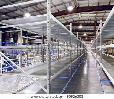 Interior of the new and modern warehouse space in a well lit large room