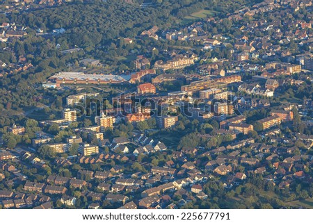 Cityscape in the Lower Rhine Region of Germany - Aerial view of Voerde, North Rhine-Westfalia, Germany, Europe