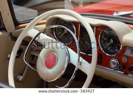 stock photo Vintage MercedesBenz German Car Dashboard and Wheel 