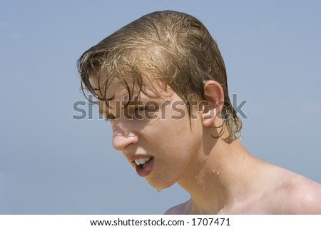 wet teen on the beach - side-face