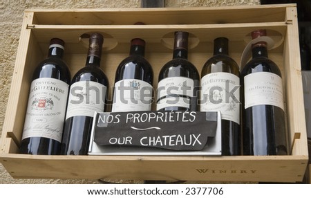 stock photo : six famous wines in a row - saint-emilion, france