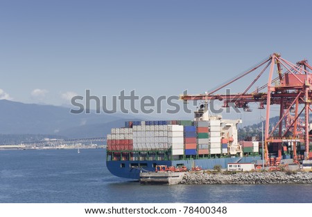 Container Ship on commercial Dock - Port of Vancouver, British Columbia, Canada