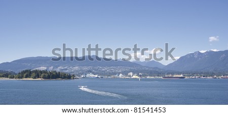 Panorama of North Vancouver and Stanley Park - View from Vancouver Convention Center, British Columbia, Canada