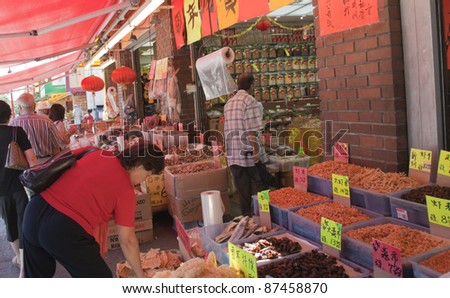VANCOUVER, CANADA - AUGUST 06: Traditional Chinese Medicine Store opened in Chinatown of Vancouver, Canada on August 06, 2005. Ingredients include dried fish, shrimps, shellfish and cuttlefish.
