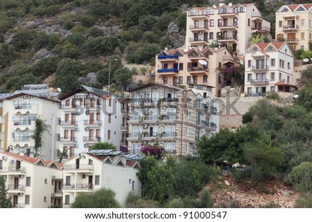 Modern Apartment Buildings on Hillside in Kas - Kas, Antalya Province, Turkey, Asia