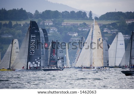 A very large boat  race on the geneva lake. Is the biggest european race on lake compete by six hundred boat.