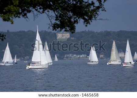 A very large boat  race on the geneva lake. Is the biggest european race on lake compete by six hundred boat.