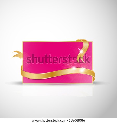 stock vector Beautiful wedding card Golden ribbon around blank pink 