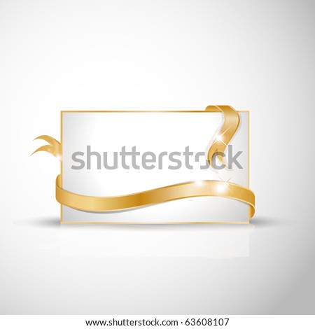 stock vector Beautiful wedding card Golden ribbon around blank white 