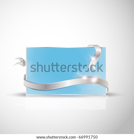 stock vector Beautiful wedding card Silver ribbon around blank blue 