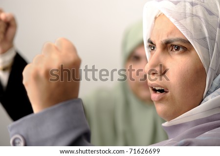 Angry two woman muslim