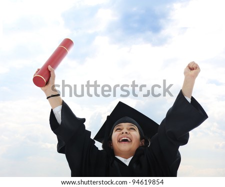 Diploma graduating little arabic student kid