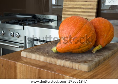 Pumpkin on kitchen bench