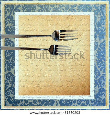 Food forks with decorative pattern and script textures