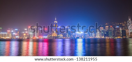 HONG KONG, CHINA - APR 6: Night View of Victoria Harbour in Hong Kong on April 6, 2013. The Night View of Hong Kong rated as Top Three Best Night Scene in the World.