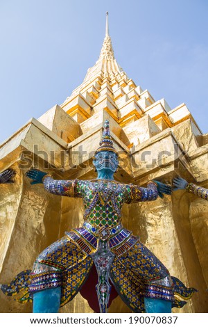 Demon statue on Grand Palace or Temple of the Emerald Buddha (also called Wat Phra Kaew)