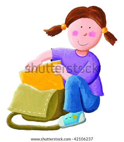 clipart school bag. girl with school bag