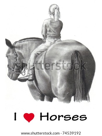 stock photo I Love Heart Horses Pencil Drawing
