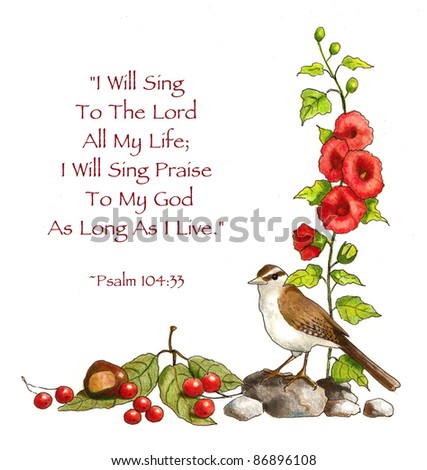 Bible Verse: Psalms: Drawing of Flowers And Bird