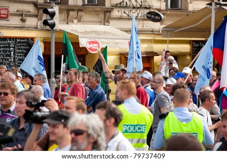 PRAGUE, CZECH REPUBLIC - JUNE 16: Transport union strike march in the center of Czech capital Prague on June 16, 2011.