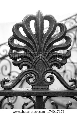 Detail of ironwork on fence in French Quarter, New Orleans.