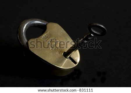 old brass lock and key