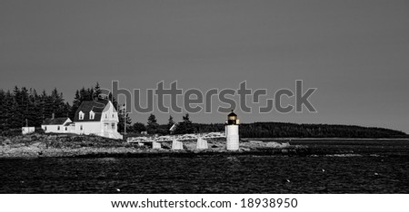 Horizontal black and white photo of Marshall Point Light, Maine