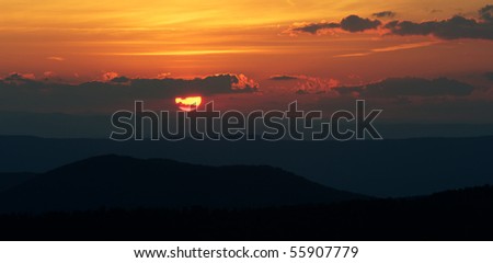 Horizontal photo of sunset over the Blue Ridge Mountains of Virginia