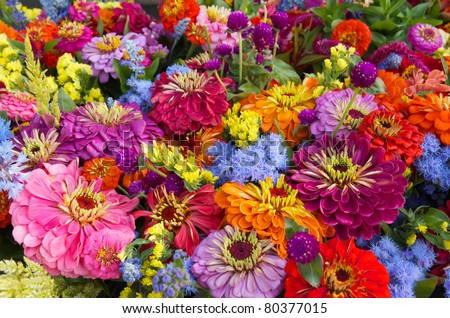 Farm Fresh Flowers on Fresh Summer Flower Bouquet At Farm Market Stock Photo 80377015