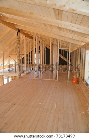 New construction interior framing of home. Catron County, New Mexico, USA.