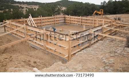 Construction new home. Foundation wall forms. Ready for cement. Catron County, New Mexico, USA.