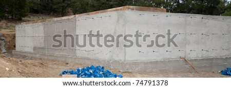 New house / building construction foundation wall.