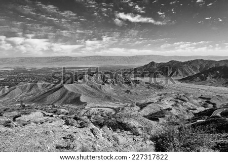 Dramatic Black and White of Palm Desert California and Surrounding Area from Lookout on Route 76