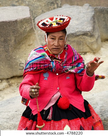 Peruvian Indian Women Spinning Yarn