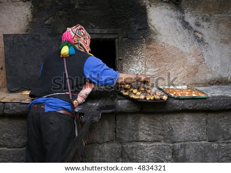 Peruvian Man Baking Bread Pisac Peru