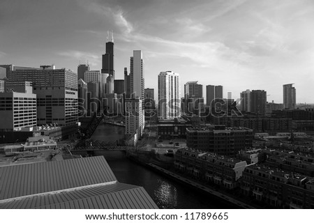 black and white chicago skyline. Black and White Skyline of