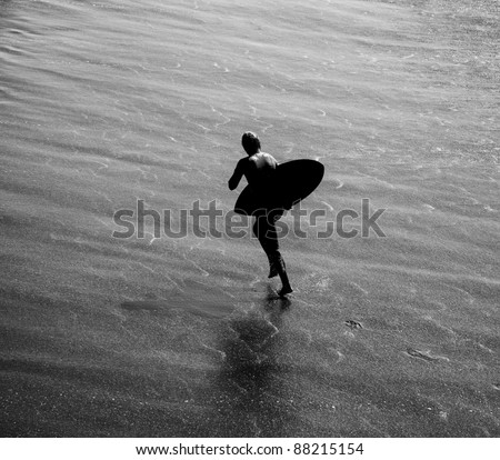 Black and White Silhouette  of Wave Boarder in Surf Newport Beach California