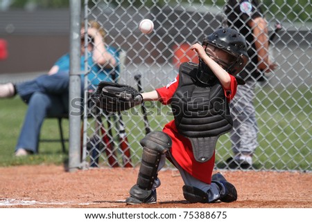 Back catcher covering mask, hiding from the ball
