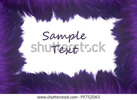 Beautiful background frame consisting of bright purple feathers isolated on white with room for your text or picture