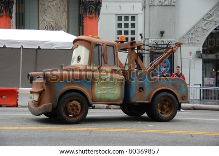 HOLLYWOOD CA- JUNE 18 Character Tow Mater arrives at Disney's Pixar Cars 2 premiere held at El Capitan Theatre June 18 2011 in Hollywood CA. HOLLYWOOD CA- JUNE 18 Character Tow Mater arrives at Disney's Pixar Cars 2 premiere held at El Capitan Theatre June 18 2011 in Hollywood CA.
