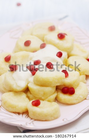 Lazy dumplings with cottage cheese dish Ukrainian