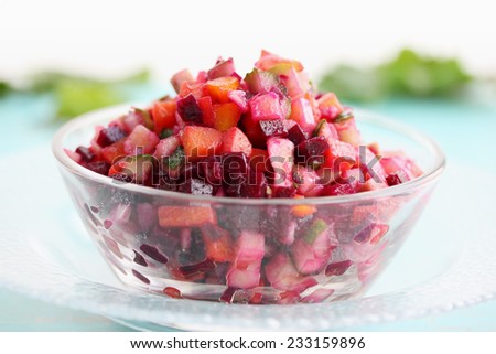 appetizing vegetarian salad of boiled vegetables in a bowl