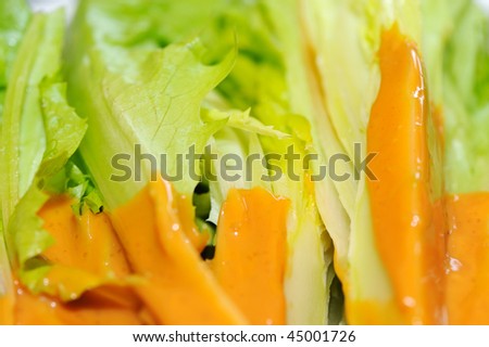 Closeup Chinese food Tahini Lettuce
